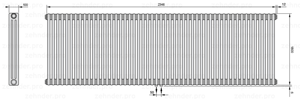 Схема (чертеж) Радиатор Zehnder Charleston 3180/51 №5410 Technoline TL
